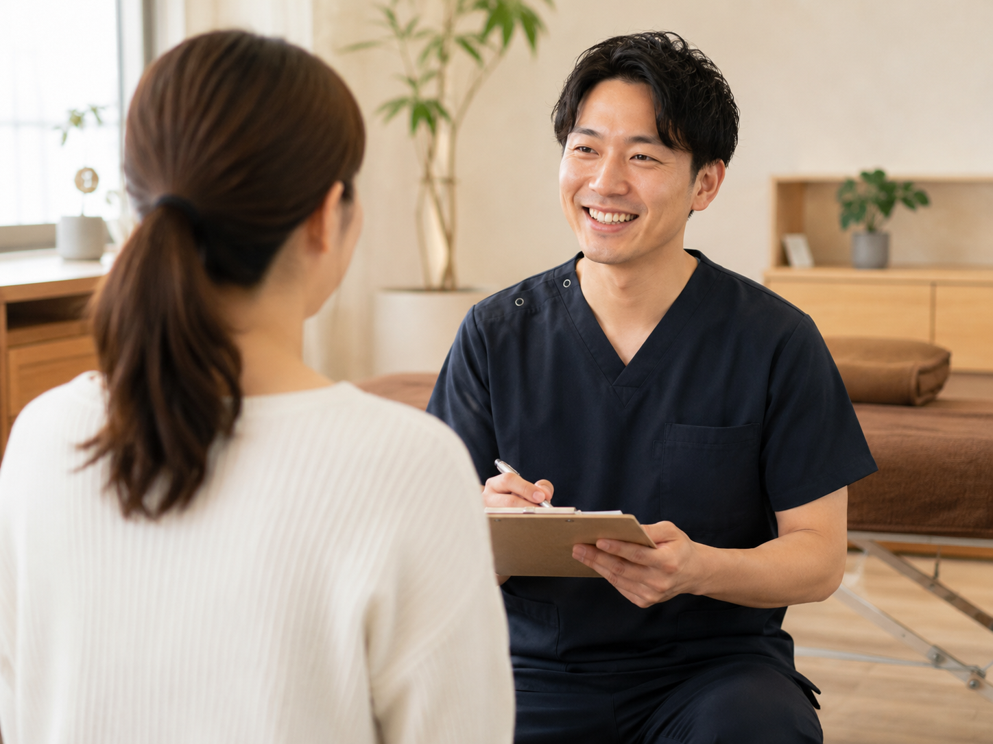 整体院で施術前に相談する様子